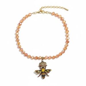 Heidi Daus Peach Crystal Beaded Necklace w/ Crowned Bee Pendant